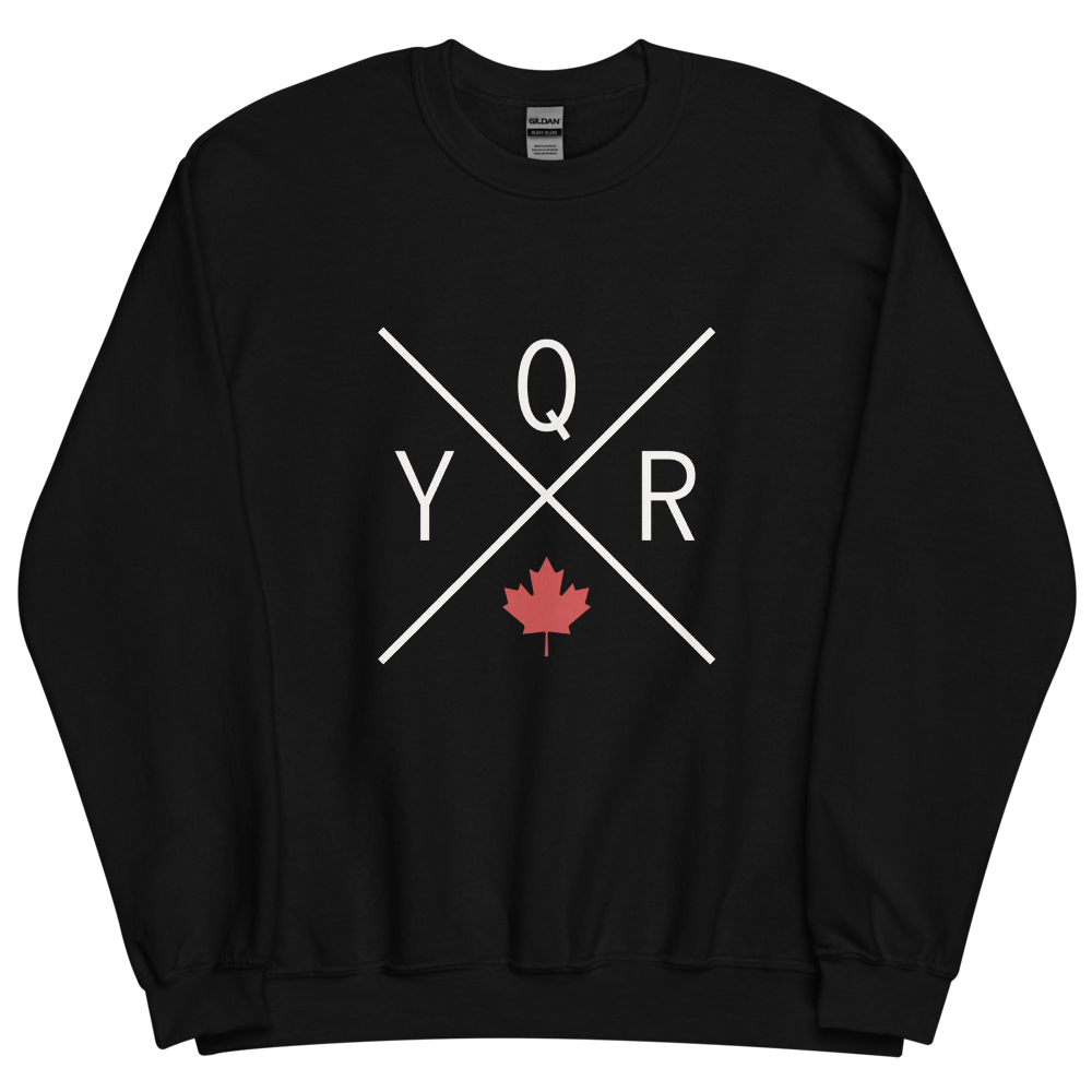 YHM Designs - YQR Regina Airport Code Unisex Sweatshirt - Crossed-X Design with Red Canadian Maple Leaf - Image 06