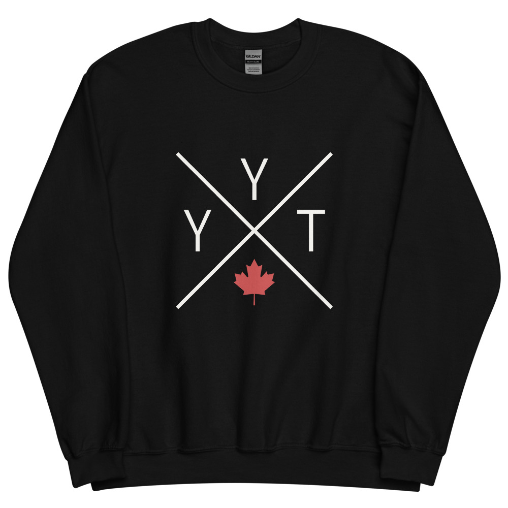 YHM Designs - YYT St. John's Airport Code Unisex Sweatshirt - Crossed-X Design with Red Canadian Maple Leaf - Image 06