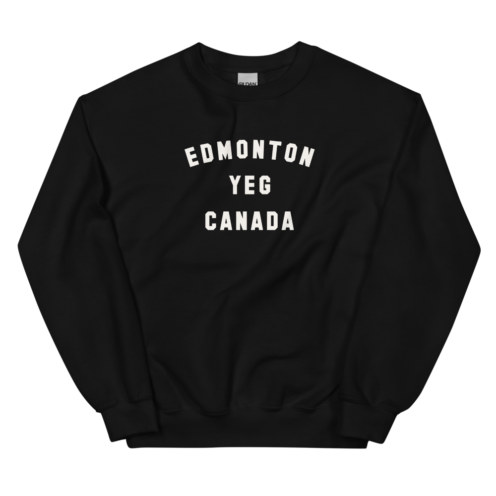 YHM Designs - YEG Edmonton Airport Code Unisex Sweatshirt - Minimalist Varsity Design - White Graphic - Image 02