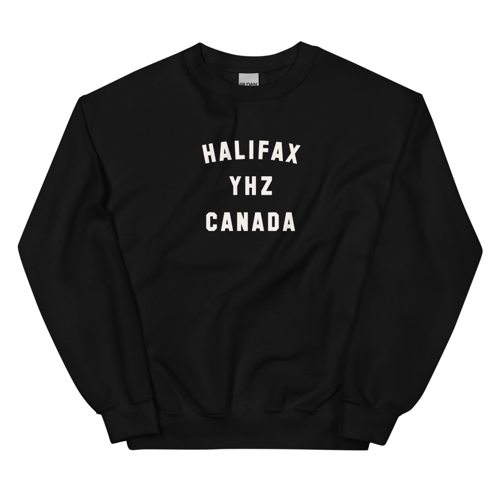 YHM Designs - YHZ Halifax Airport Code Unisex Sweatshirt - Minimalist Varsity Design - White Graphic - Image 02