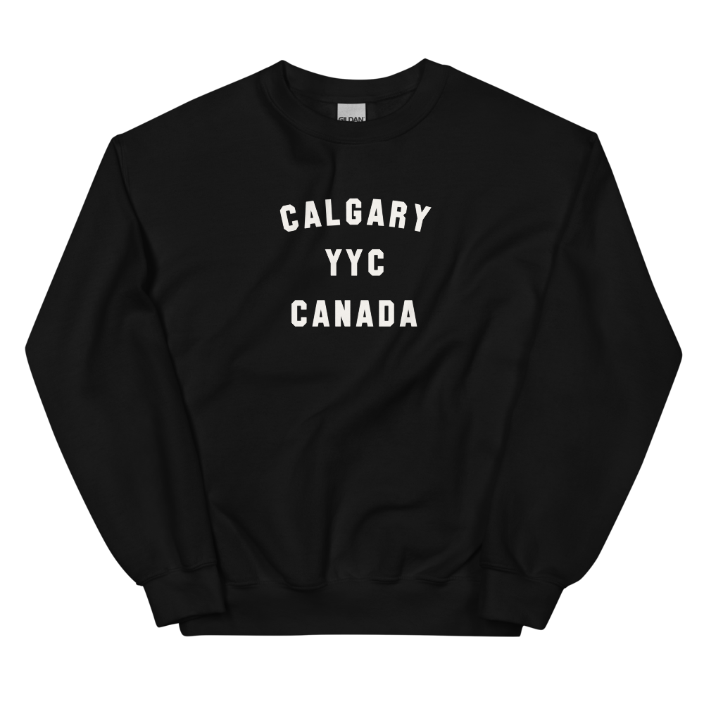 YHM Designs - YYC Calgary Airport Code Unisex Sweatshirt - Minimalist Varsity Design - White Graphic - Image 02