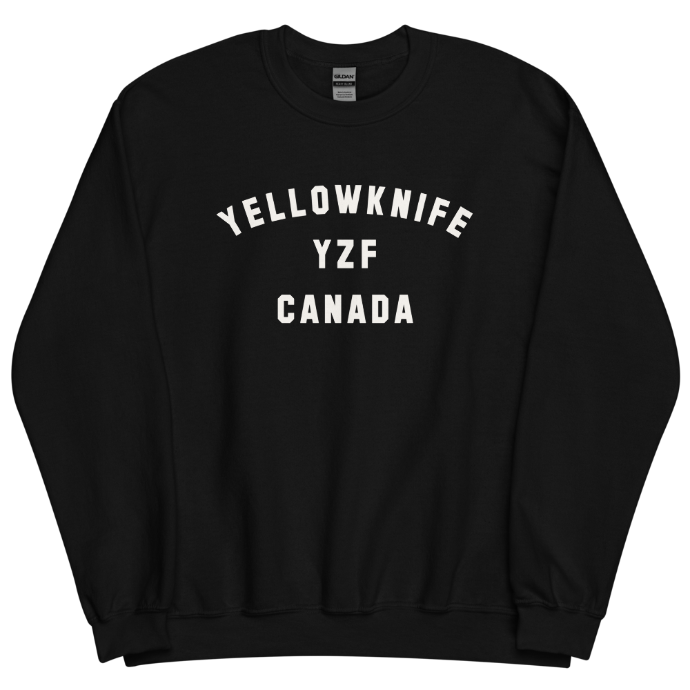 YHM Designs - YZF Yellowknife Airport Code Unisex Sweatshirt - Minimalist Varsity Design - White Graphic - Image 06