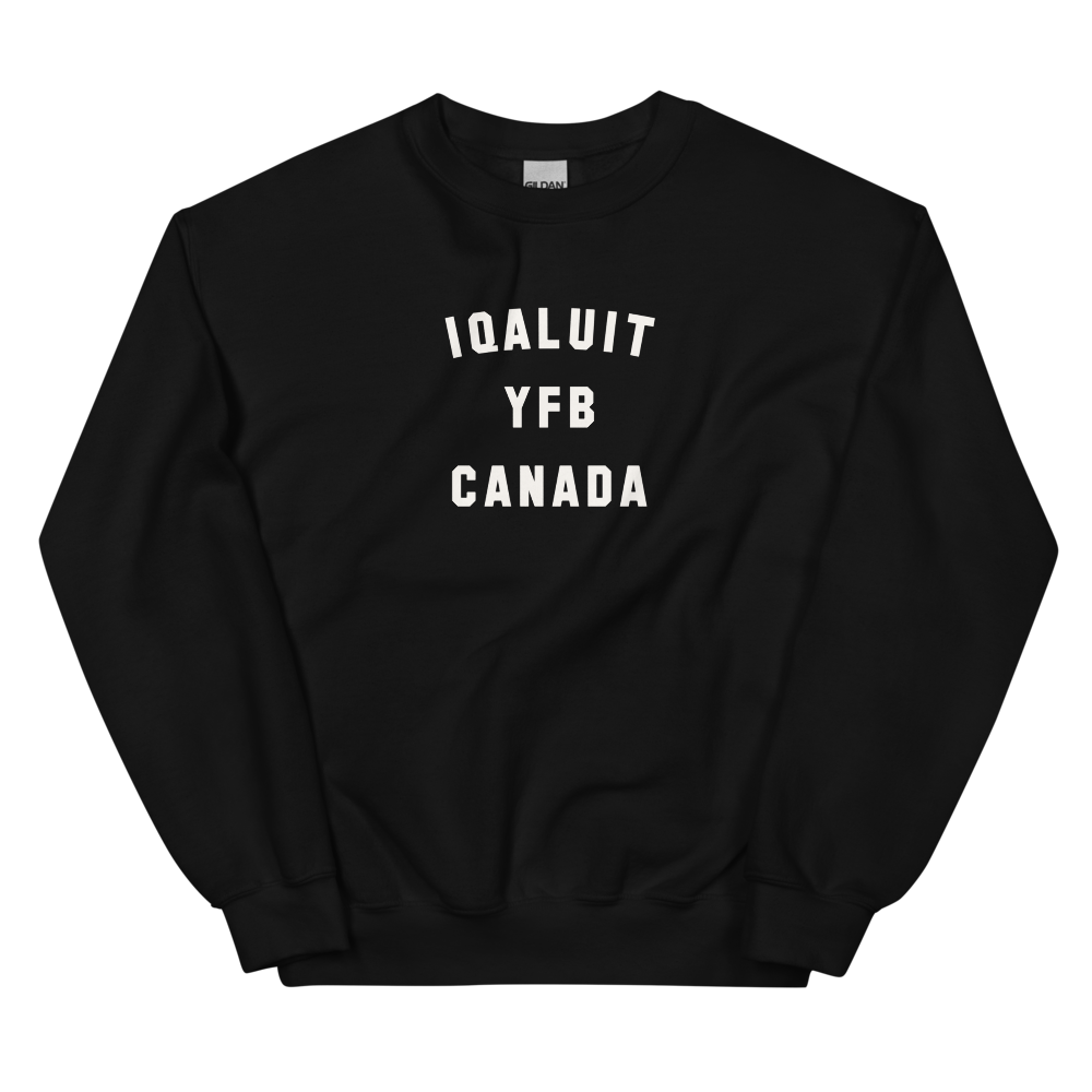 YHM Designs - YFB Iqaluit Airport Code Unisex Sweatshirt - Minimalist Varsity Design - White Graphic - Image 02