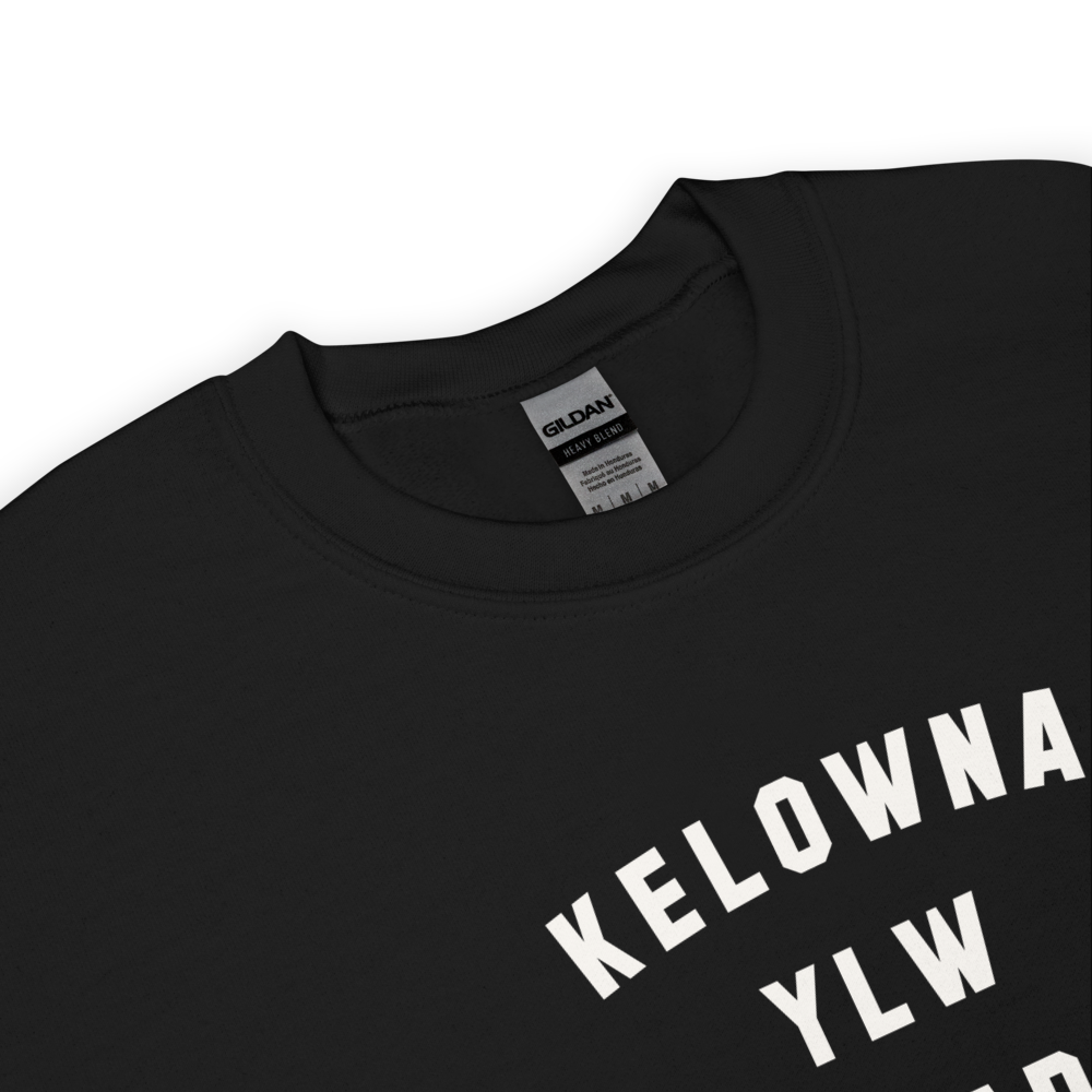 YHM Designs - YLW Kelowna Airport Code Unisex Sweatshirt - Minimalist Varsity Design - White Graphic - Image 06