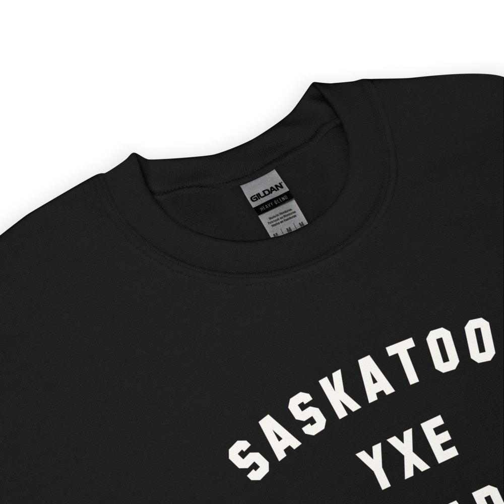 YHM Designs - YXE Saskatoon Airport Code Unisex Sweatshirt - Minimalist Varsity Design - White Graphic - Image 06