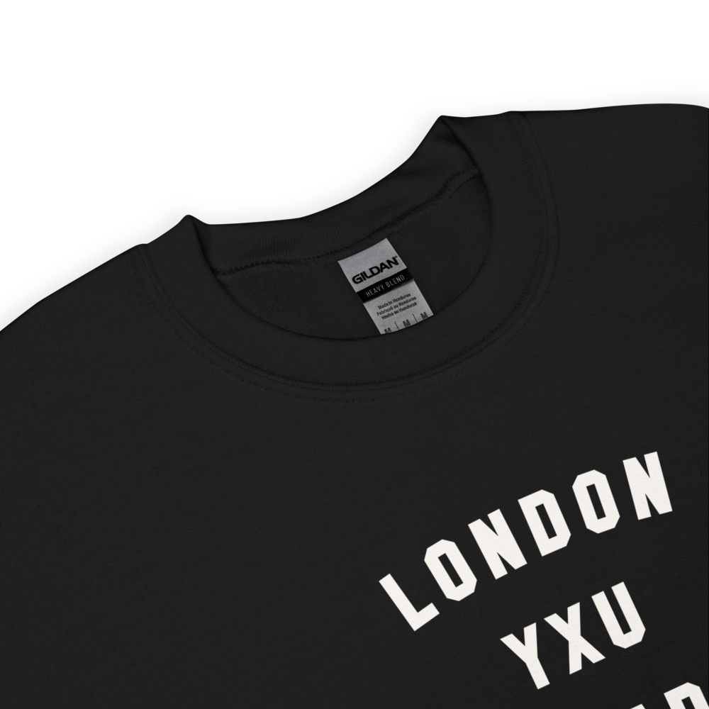 YHM Designs - YXU London Airport Code Unisex Sweatshirt - Minimalist Varsity Design - White Graphic - Image 06