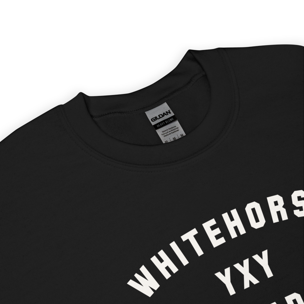 YHM Designs - YXY Whitehorse Airport Code Unisex Sweatshirt - Minimalist Varsity Design - White Graphic - Image 06