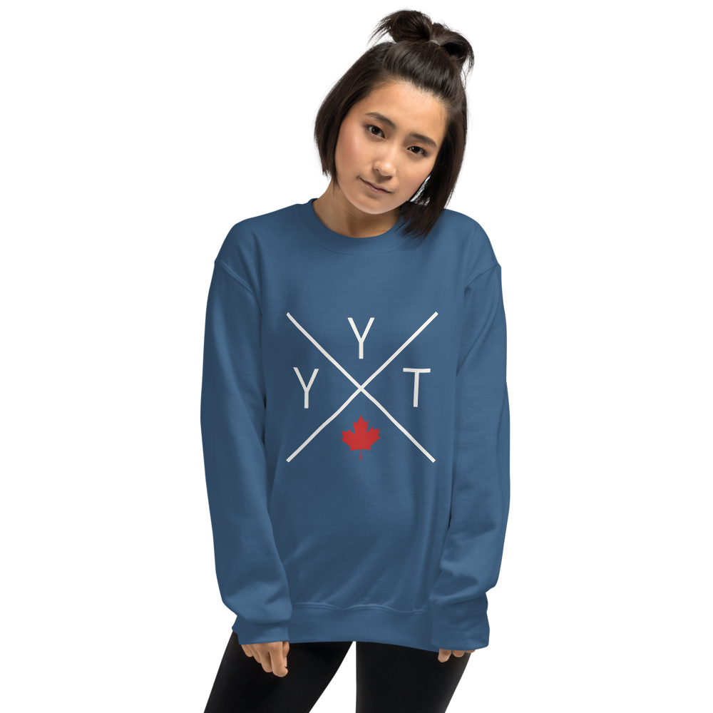 YHM Designs - YYT St. John's Airport Code Unisex Sweatshirt - Crossed-X Design with Red Canadian Maple Leaf - Image 08