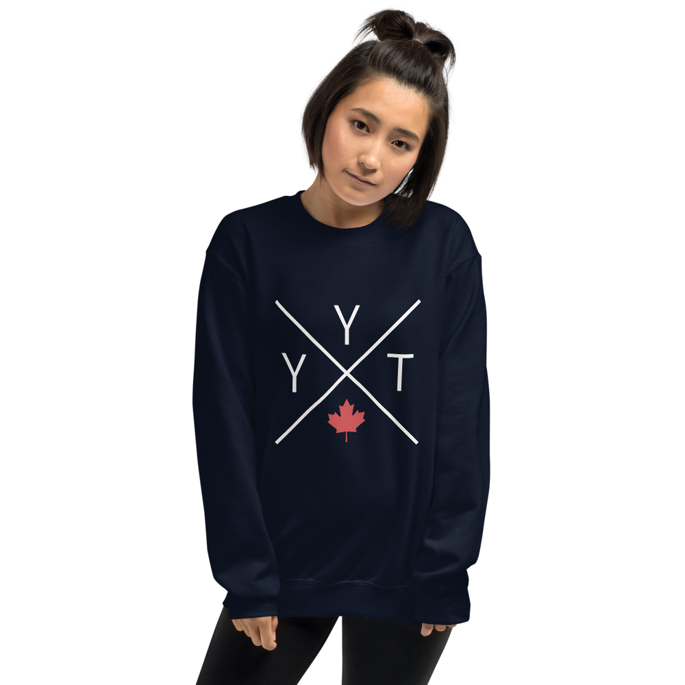 YHM Designs - YYT St. John's Airport Code Unisex Sweatshirt - Crossed-X Design with Red Canadian Maple Leaf - Image 07