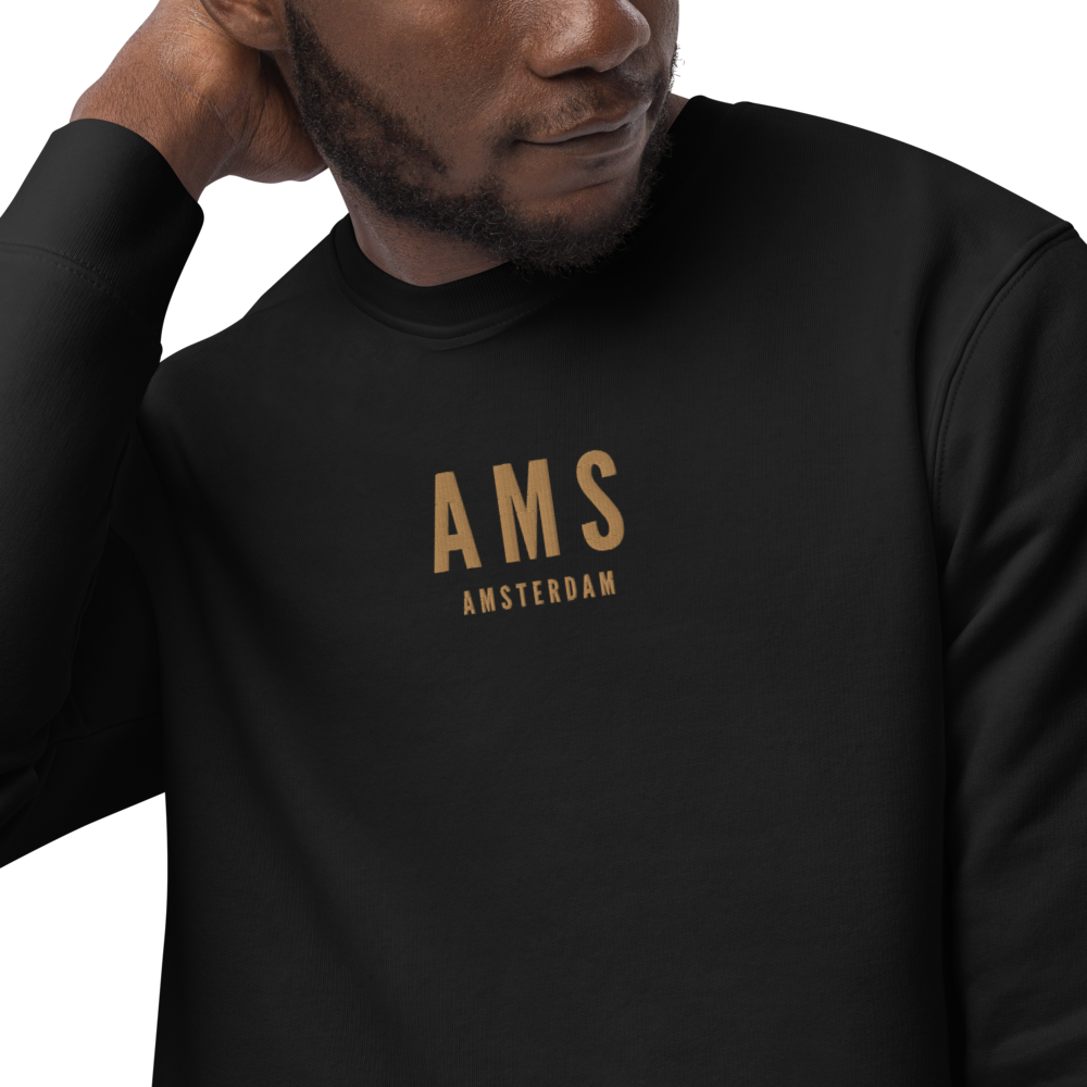 YHM Designs - AMS Amsterdam Sustainable Eco Sweatshirt - Embroidered with City Name and Airport Code - Image 06
