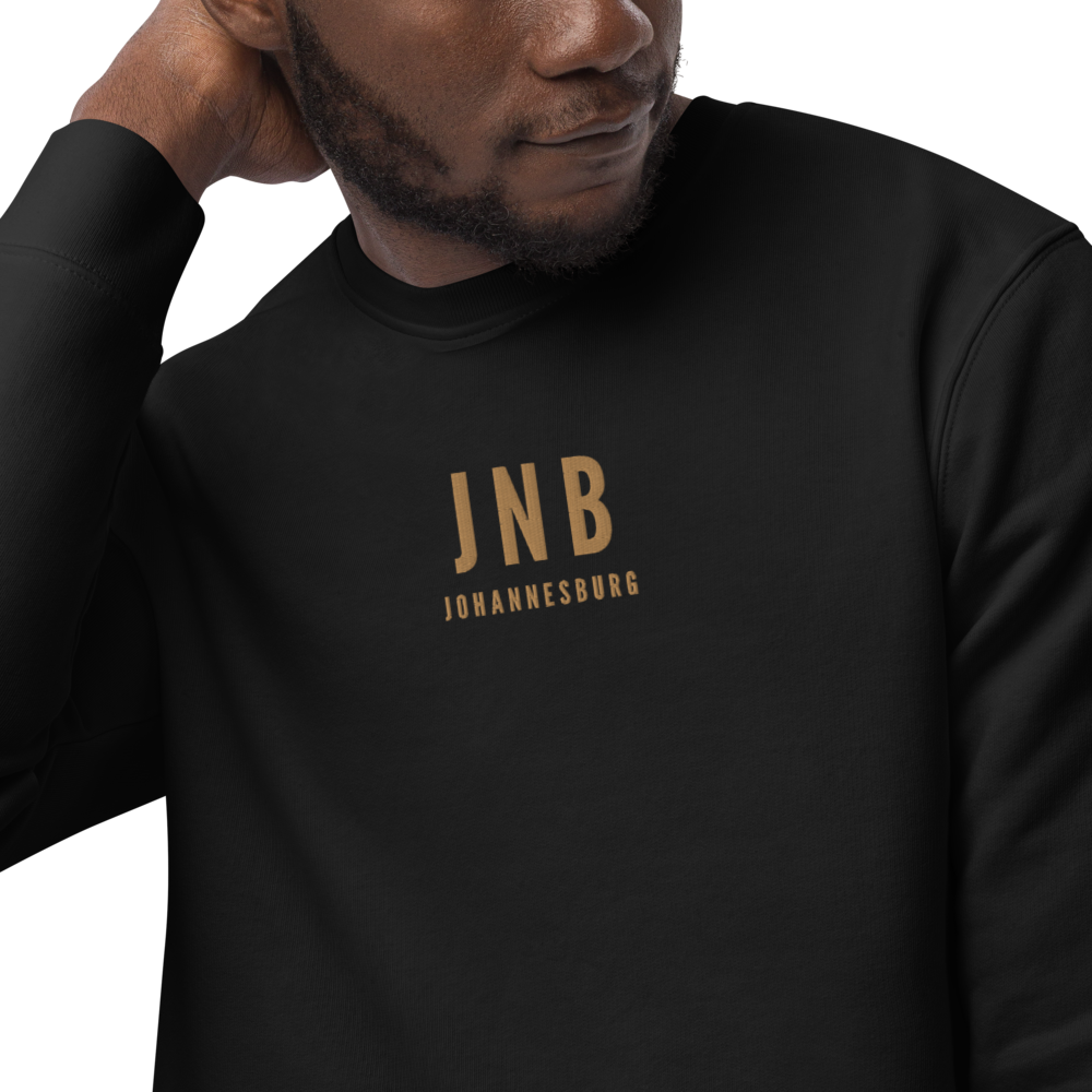 YHM Designs - JNB Johannesburg Sustainable Eco Sweatshirt - Embroidered with City Name and Airport Code - Image 06
