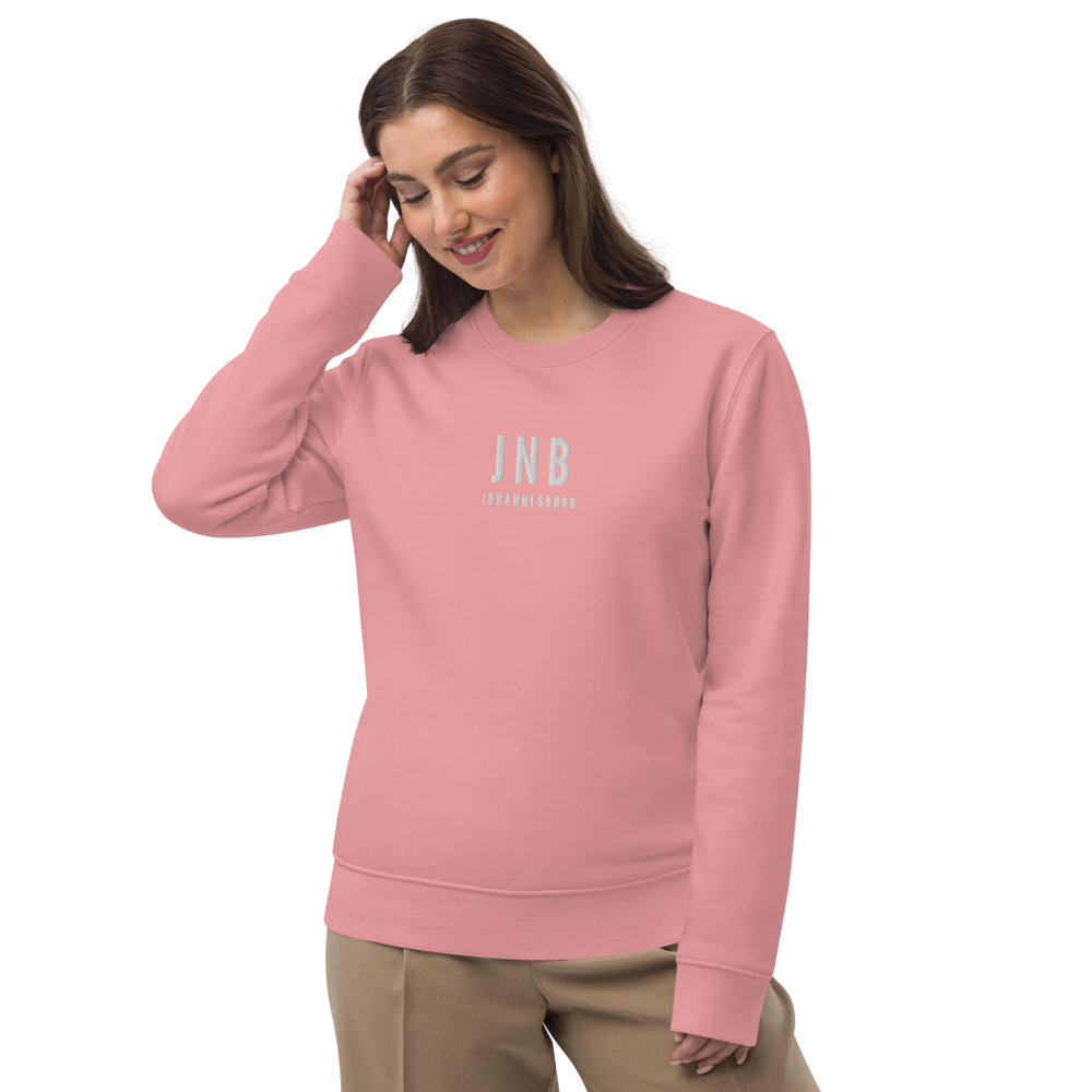 YHM Designs - JNB Johannesburg Sustainable Eco Sweatshirt - Embroidered with City Name and Airport Code - Image 01