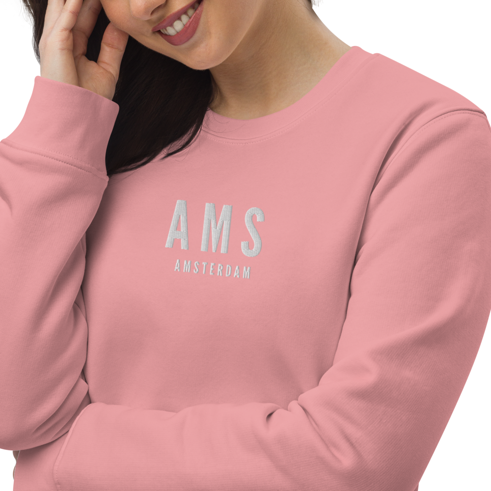 YHM Designs - AMS Amsterdam Sustainable Eco Sweatshirt - Embroidered with City Name and Airport Code - Image 09