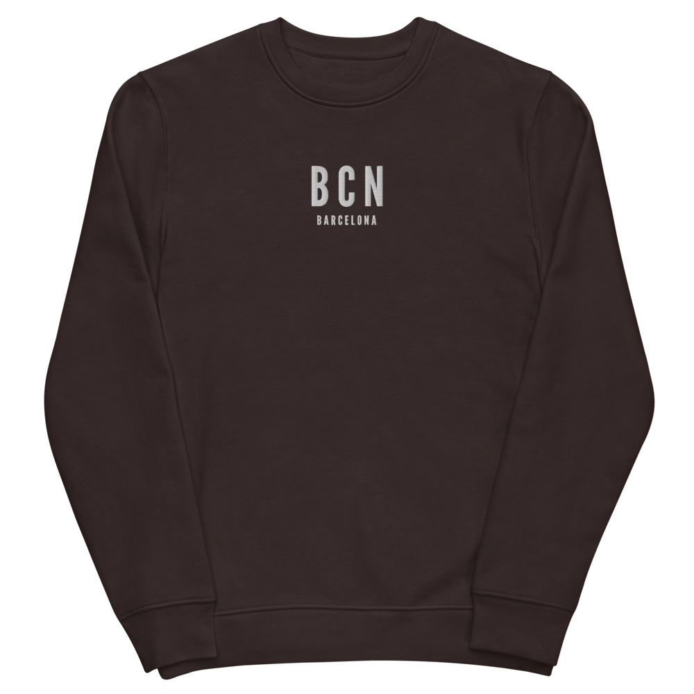 YHM Designs - BCN Barcelona Sustainable Eco Sweatshirt - Embroidered with City Name and Airport Code - Image 03