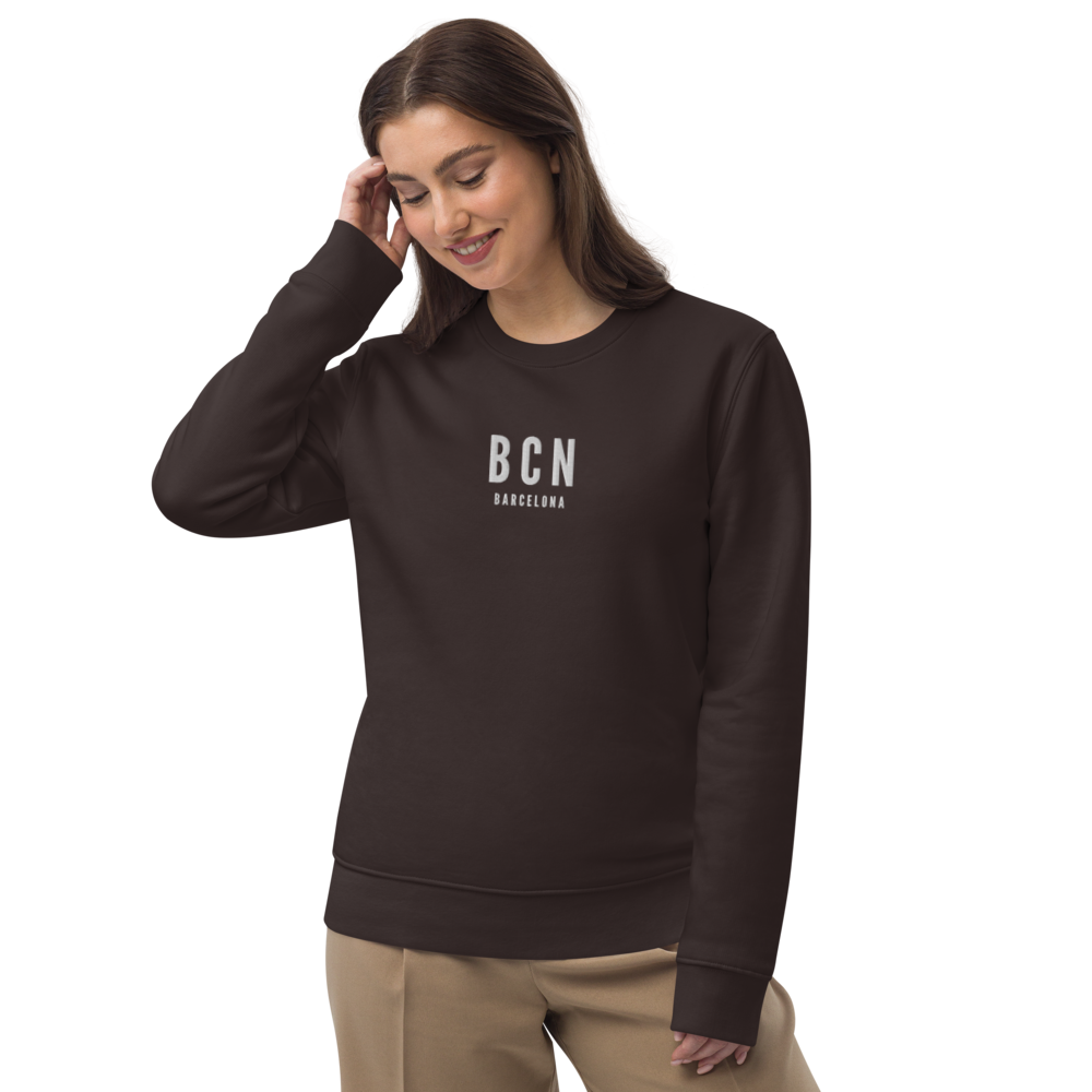 YHM Designs - BCN Barcelona Sustainable Eco Sweatshirt - Embroidered with City Name and Airport Code - Image 07