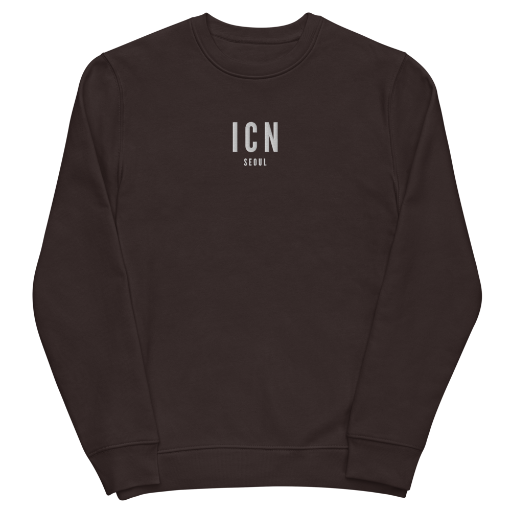 YHM Designs - ICN Seoul Sustainable Eco Sweatshirt - Embroidered with City Name and Airport Code - Image 03