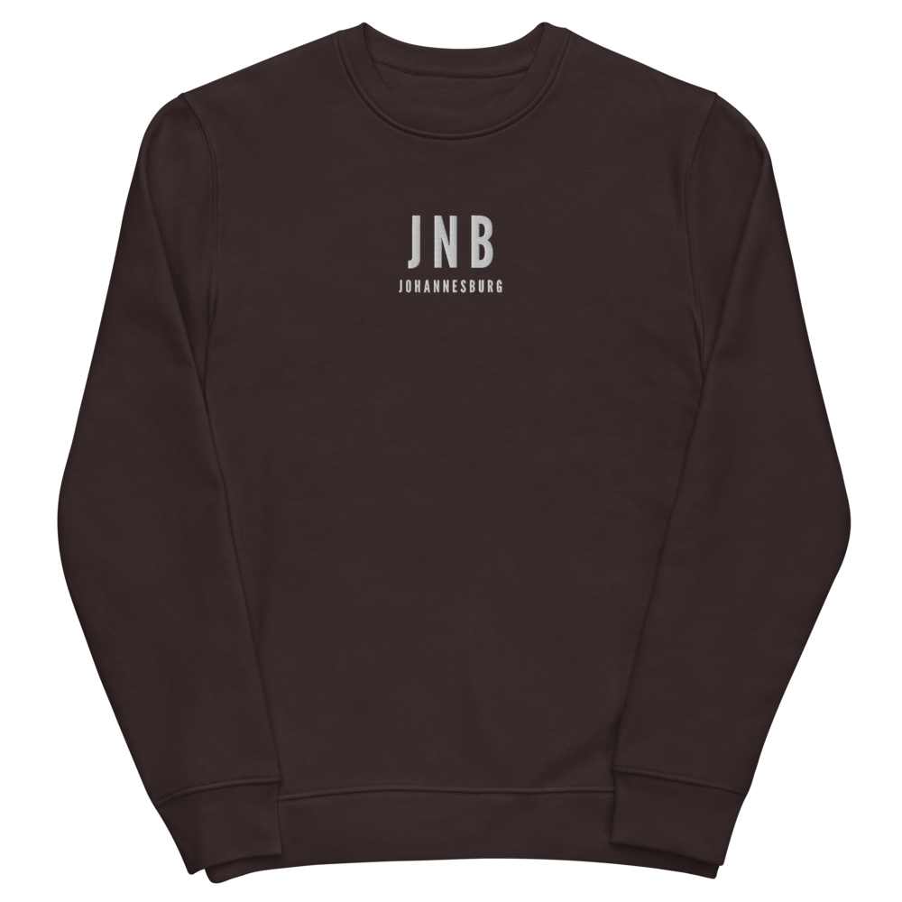 YHM Designs - JNB Johannesburg Sustainable Eco Sweatshirt - Embroidered with City Name and Airport Code - Image 03