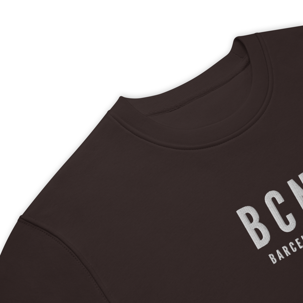 YHM Designs - BCN Barcelona Sustainable Eco Sweatshirt - Embroidered with City Name and Airport Code - Image 04
