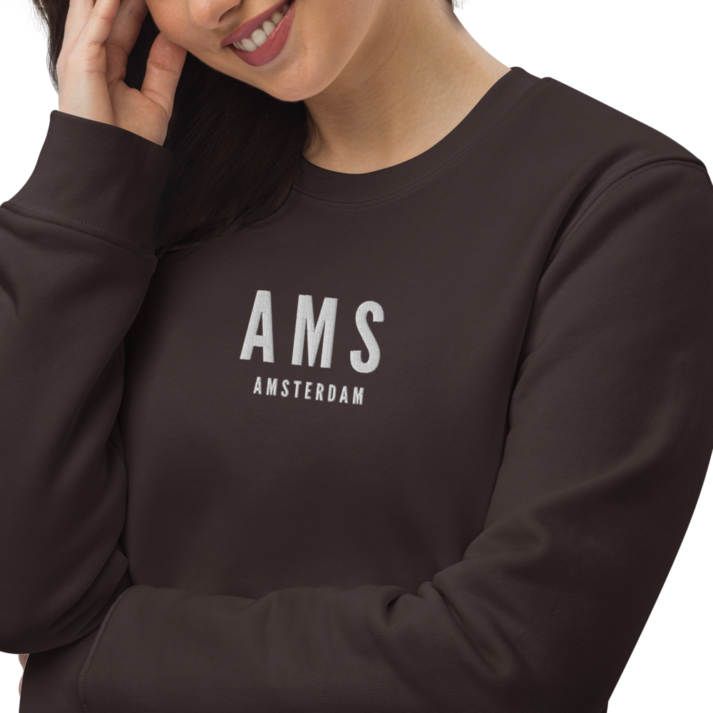 YHM Designs - AMS Amsterdam Sustainable Eco Sweatshirt - Embroidered with City Name and Airport Code - Image 08