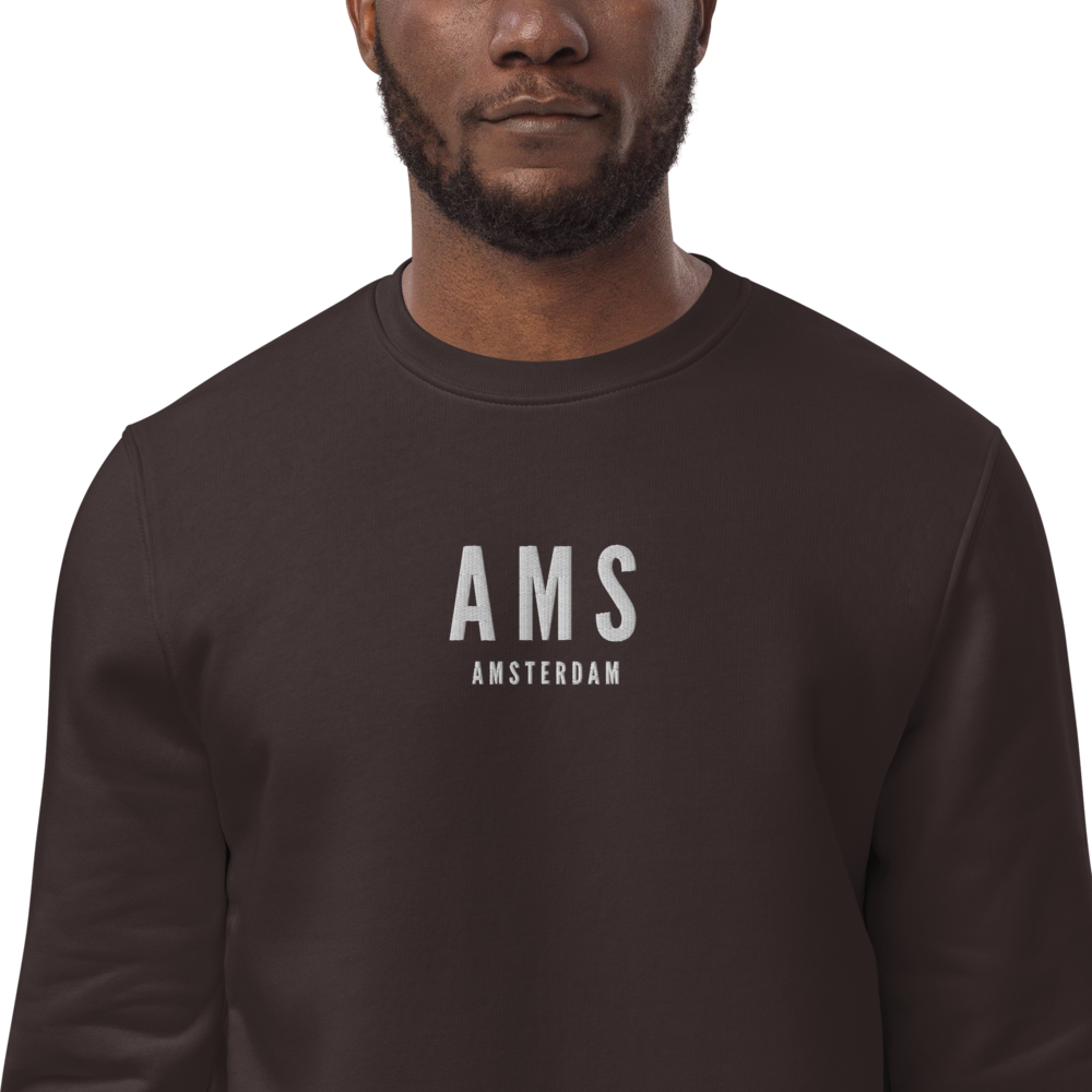 YHM Designs - AMS Amsterdam Sustainable Eco Sweatshirt - Embroidered with City Name and Airport Code - Image 02