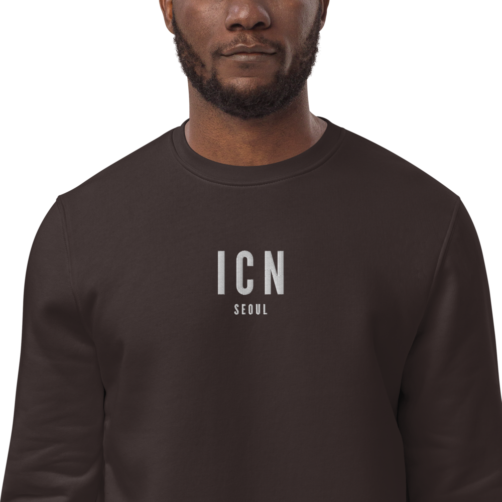 YHM Designs - ICN Seoul Sustainable Eco Sweatshirt - Embroidered with City Name and Airport Code - Image 02