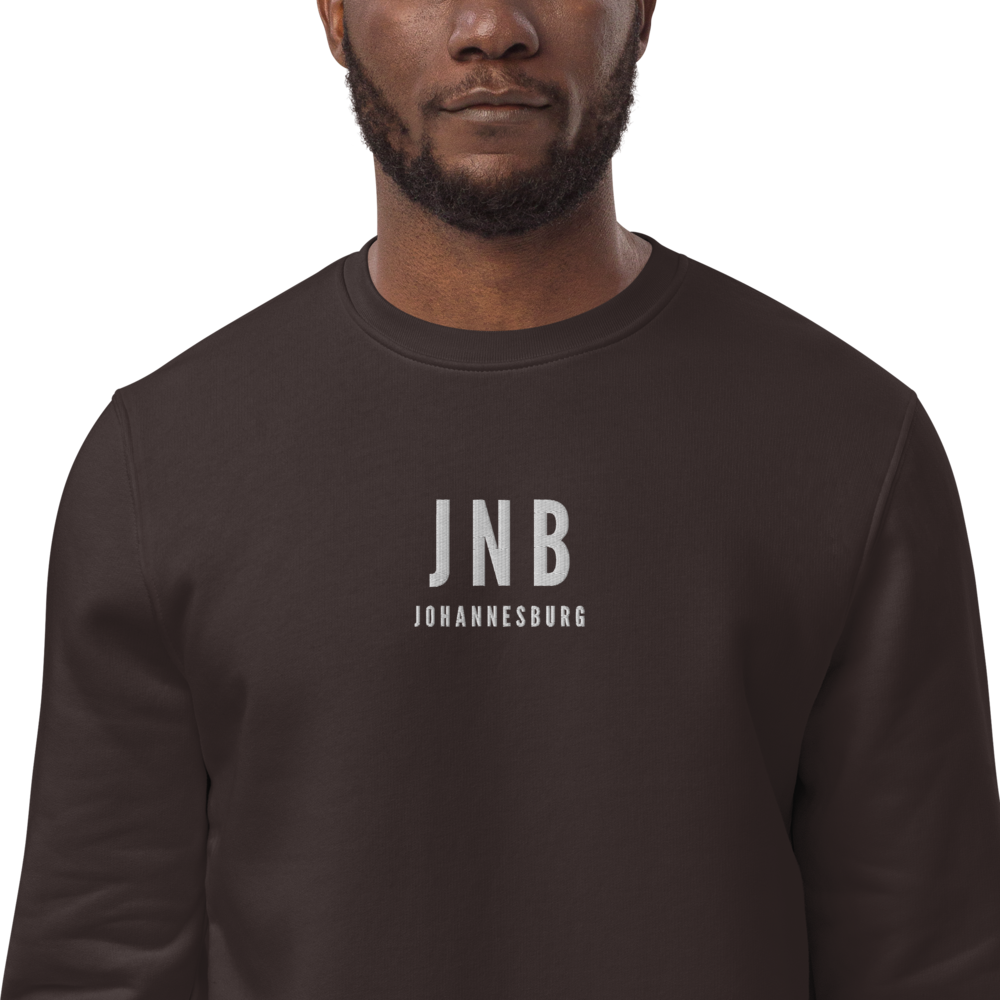 YHM Designs - JNB Johannesburg Sustainable Eco Sweatshirt - Embroidered with City Name and Airport Code - Image 02