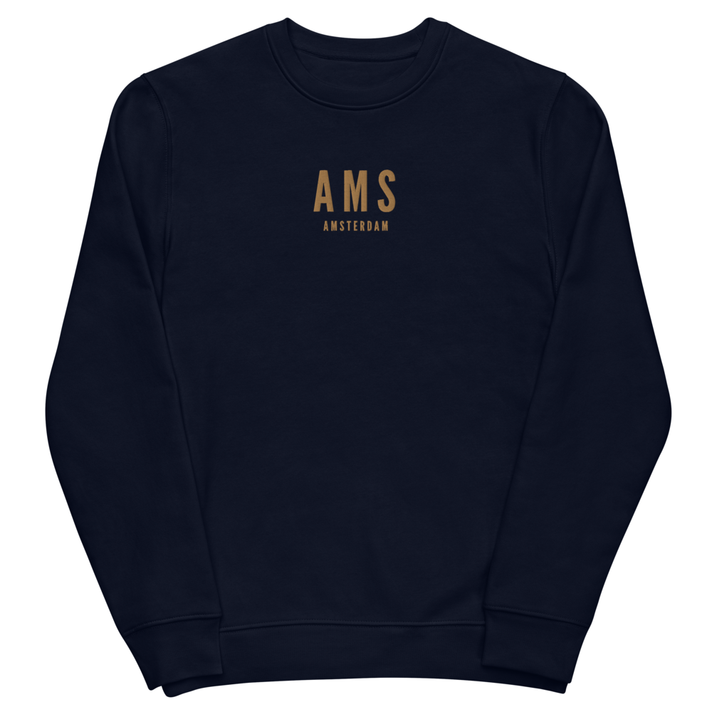 YHM Designs - AMS Amsterdam Sustainable Eco Sweatshirt - Embroidered with City Name and Airport Code - Image 02