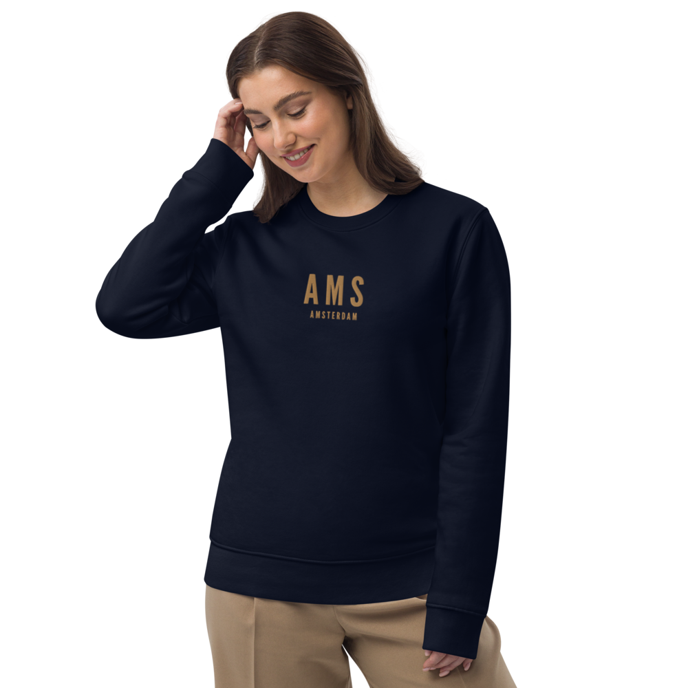YHM Designs - AMS Amsterdam Sustainable Eco Sweatshirt - Embroidered with City Name and Airport Code - Image 03