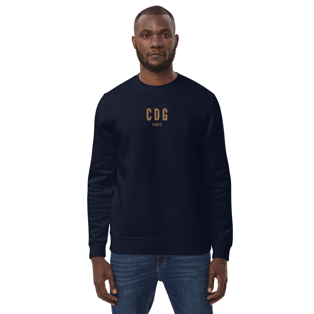 YHM Designs - CDG Paris Sustainable Eco Sweatshirt - Embroidered with City Name and Airport Code - Image 01