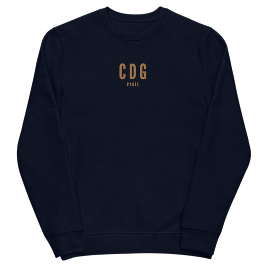 YHM Designs - CDG Paris Sustainable Eco Sweatshirt - Embroidered with City Name and Airport Code - Image 02