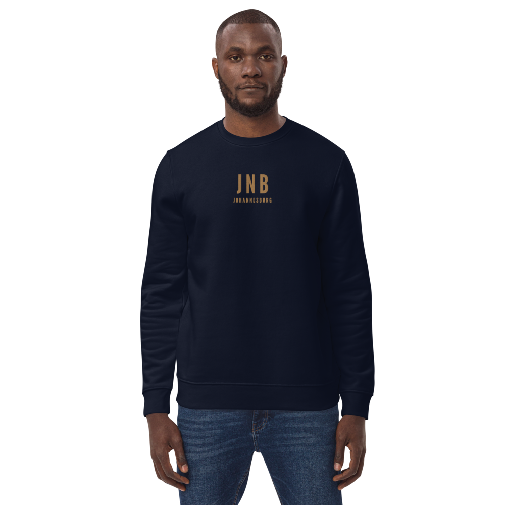 YHM Designs - JNB Johannesburg Sustainable Eco Sweatshirt - Embroidered with City Name and Airport Code - Image 01