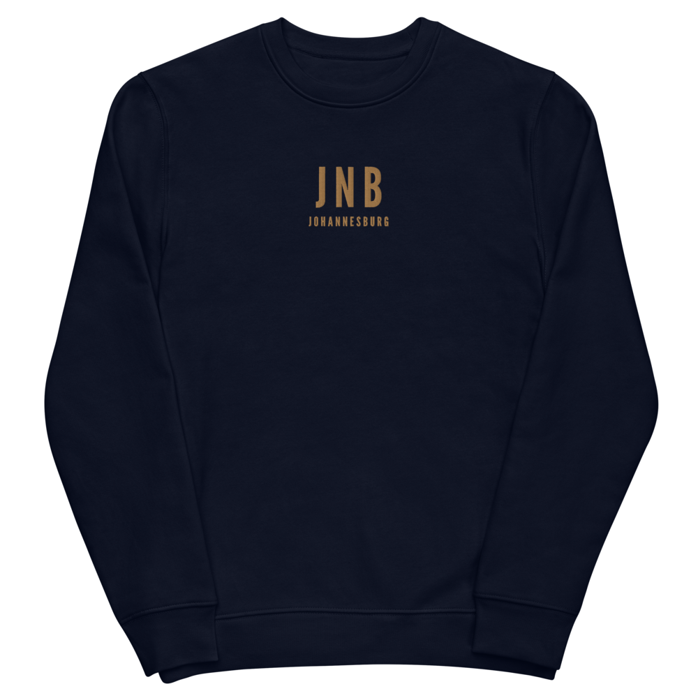 YHM Designs - JNB Johannesburg Sustainable Eco Sweatshirt - Embroidered with City Name and Airport Code - Image 02
