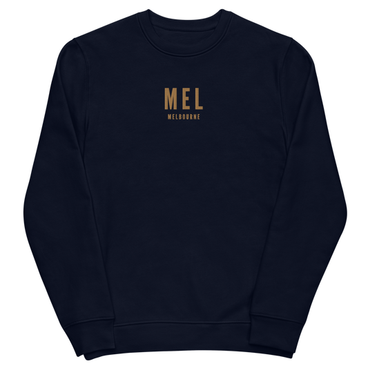 YHM Designs - MEL Melbourne Sustainable Eco Sweatshirt - Embroidered with City Name and Airport Code - Image 02