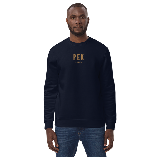YHM Designs - PEK Beijing Sustainable Eco Sweatshirt - Embroidered with City Name and Airport Code - Image 01