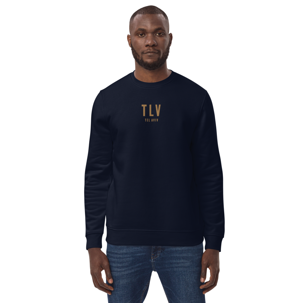 YHM Designs - TLV Tel Aviv Sustainable Eco Sweatshirt - Embroidered with City Name and Airport Code - Image 01