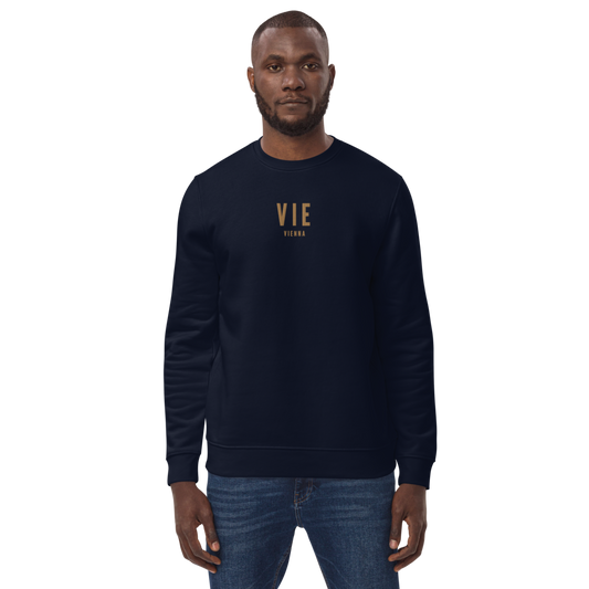 YHM Designs - VIE Vienna Sustainable Eco Sweatshirt - Embroidered with City Name and Airport Code - Image 01