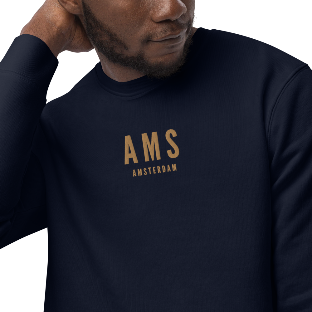 YHM Designs - AMS Amsterdam Sustainable Eco Sweatshirt - Embroidered with City Name and Airport Code - Image 05