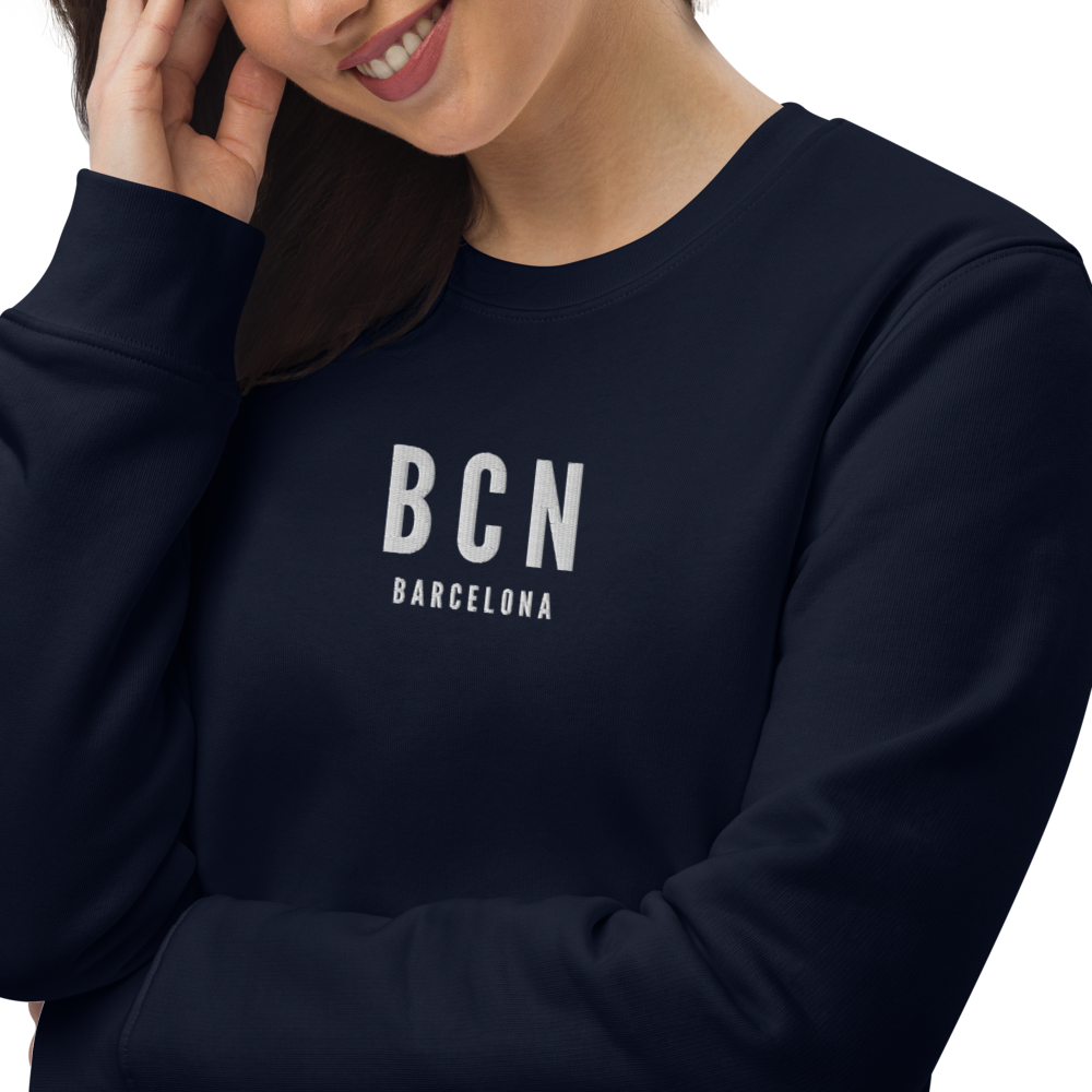 YHM Designs - BCN Barcelona Sustainable Eco Sweatshirt - Embroidered with City Name and Airport Code - Image 06