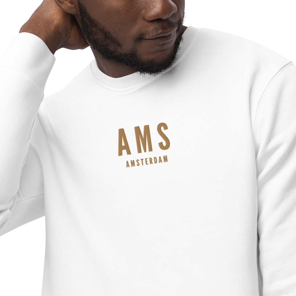 YHM Designs - AMS Amsterdam Sustainable Eco Sweatshirt - Embroidered with City Name and Airport Code - Image 08