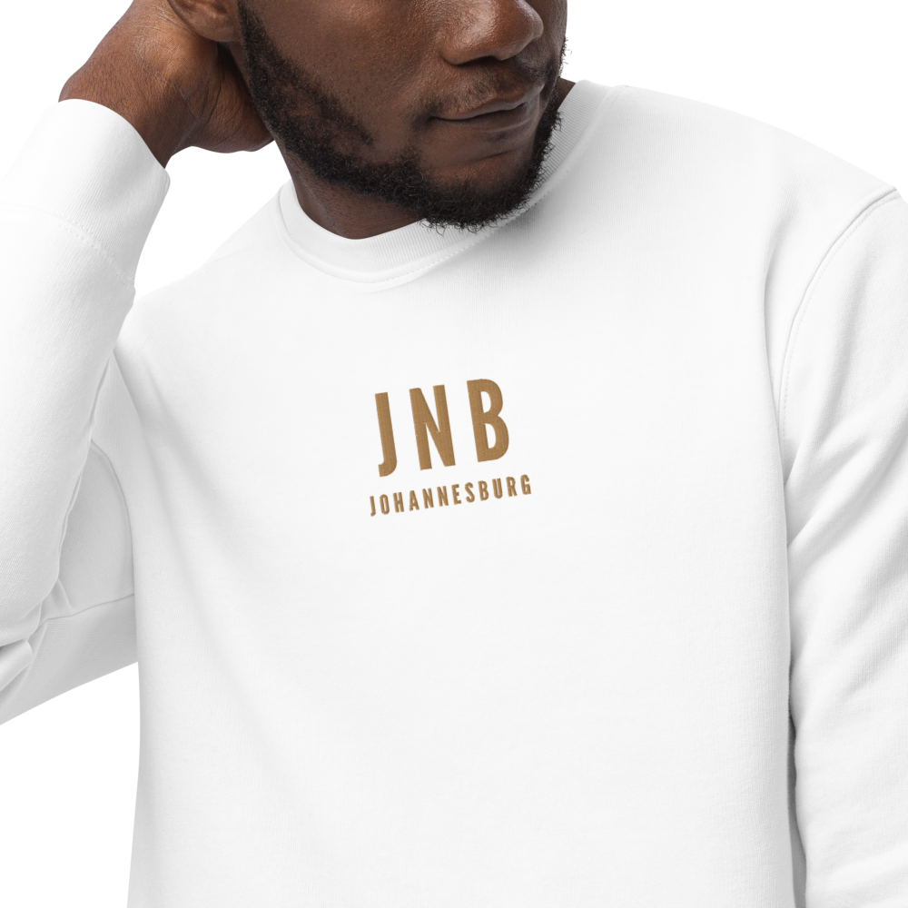 YHM Designs - JNB Johannesburg Sustainable Eco Sweatshirt - Embroidered with City Name and Airport Code - Image 08