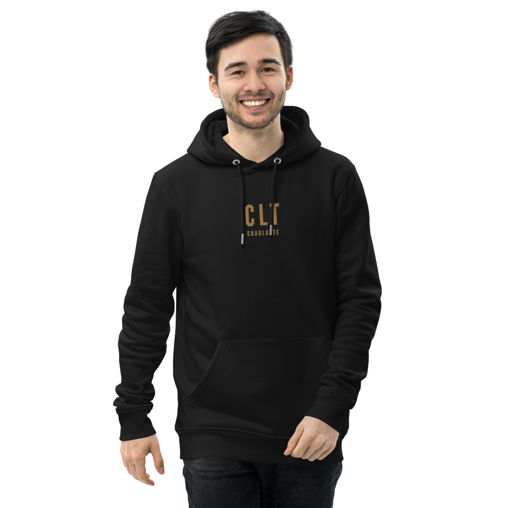 YHM Designs - CLT Charlotte Eco Hoodie - Embroidered with City Name and Airport Code - Black 02