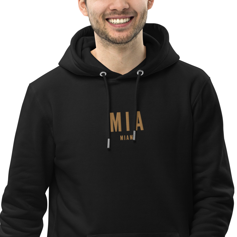 YHM Designs - MIA Miami Eco Hoodie - Embroidered with City Name and Airport Code - Black 01