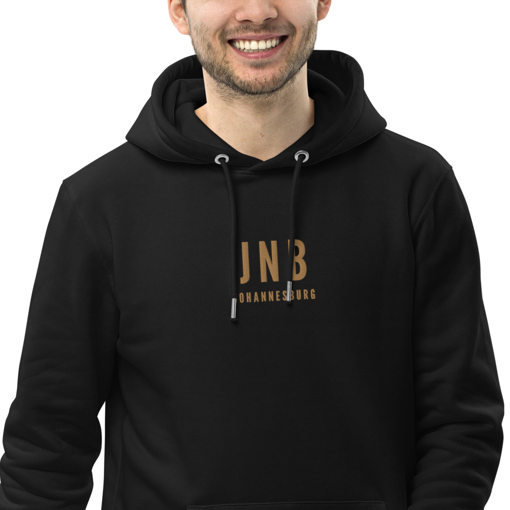 YHM Designs - JNB Johannesburg Eco Hoodie - Embroidered with City Name and Airport Code - Image 06