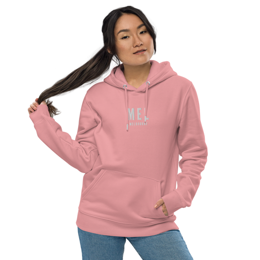 YHM Designs - MEL Melbourne Eco Hoodie - Embroidered with City Name and Airport Code - Image 01