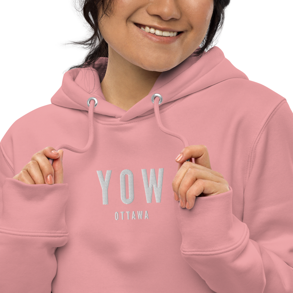 YHM Designs - YOW Ottawa Eco Hoodie - Embroidered with City Name and Airport Code - Canyon Pink 02