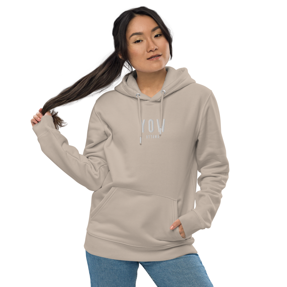 YHM Designs - YOW Ottawa Eco Hoodie - Embroidered with City Name and Airport Code - Desert Dust 01