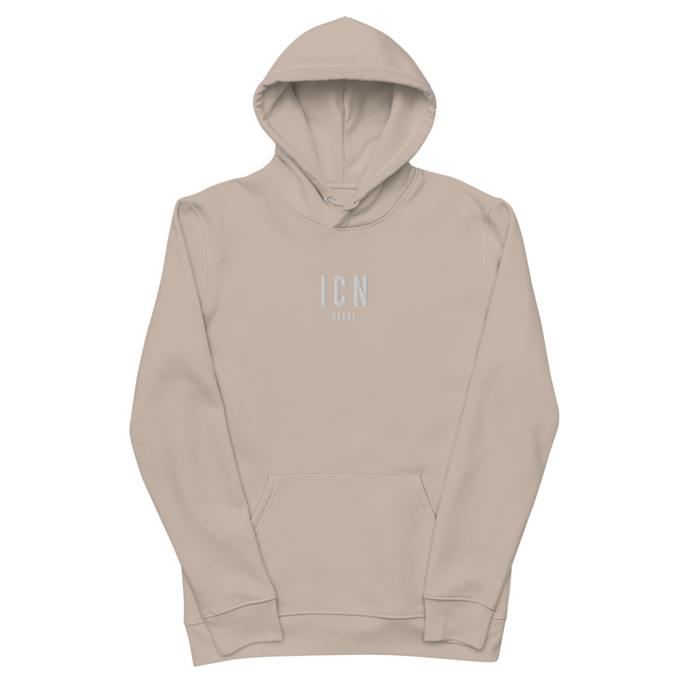 YHM Designs - ICN Seoul Eco Hoodie - Embroidered with City Name and Airport Code - Image 02