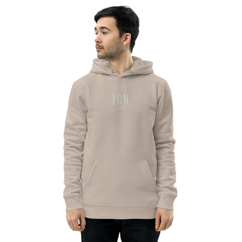 YHM Designs - ICN Seoul Eco Hoodie - Embroidered with City Name and Airport Code - Image 03