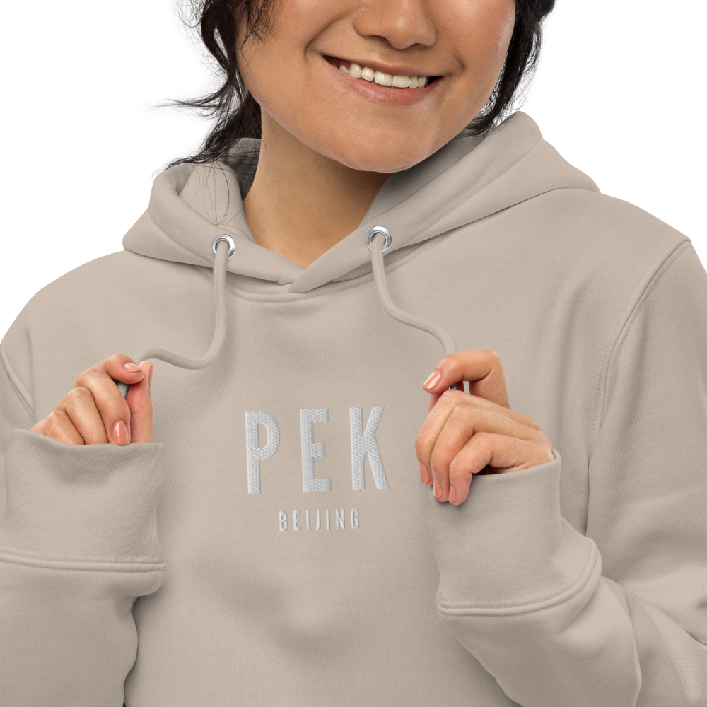 YHM Designs - PEK Beijing Eco Hoodie - Embroidered with City Name and Airport Code - Image 09