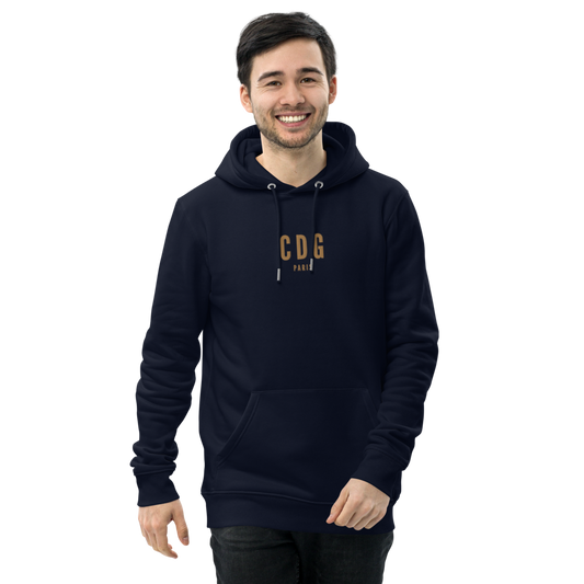 YHM Designs - CDG Paris Eco Hoodie - Embroidered with City Name and Airport Code - Image 01